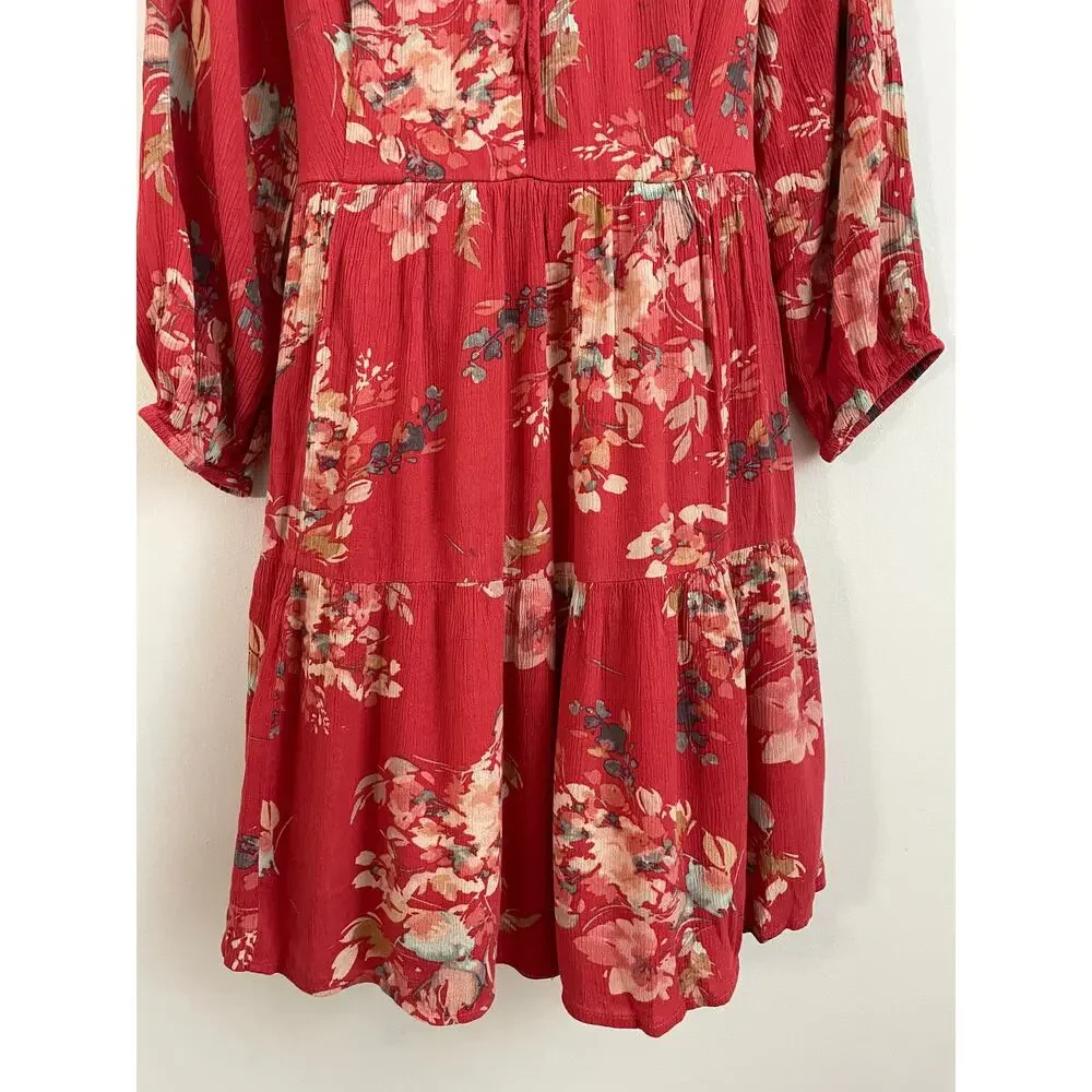 Torrid Voluminous Crinkle Gauze Floral Red Dress | Size 0 (Fits L/12) - Picture 6 of 11